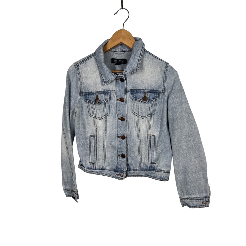JouJou Womens Button Distressed Denim Jean Jacket Medium